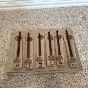Chinese set of 6-each placemats, napkins, napkin rings and chopsticks